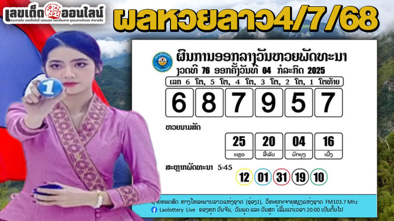 รูปภาพผลหวยลาว4/7/68ของ lekdedonline